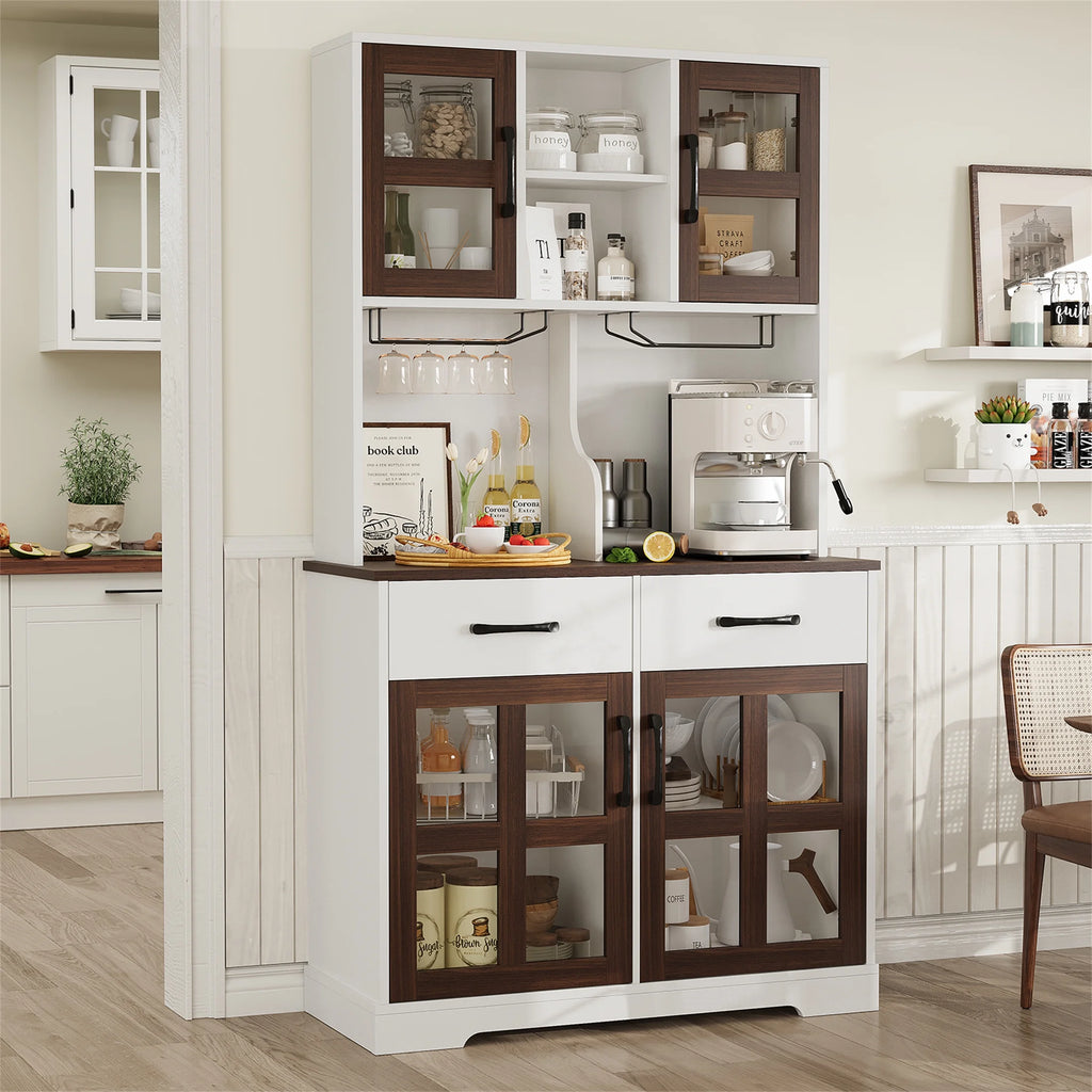 Planntonneo 71'' Tall Kitchen Pantry Storage Hutch Cabinet with Doors and Shelves, Grey Oak