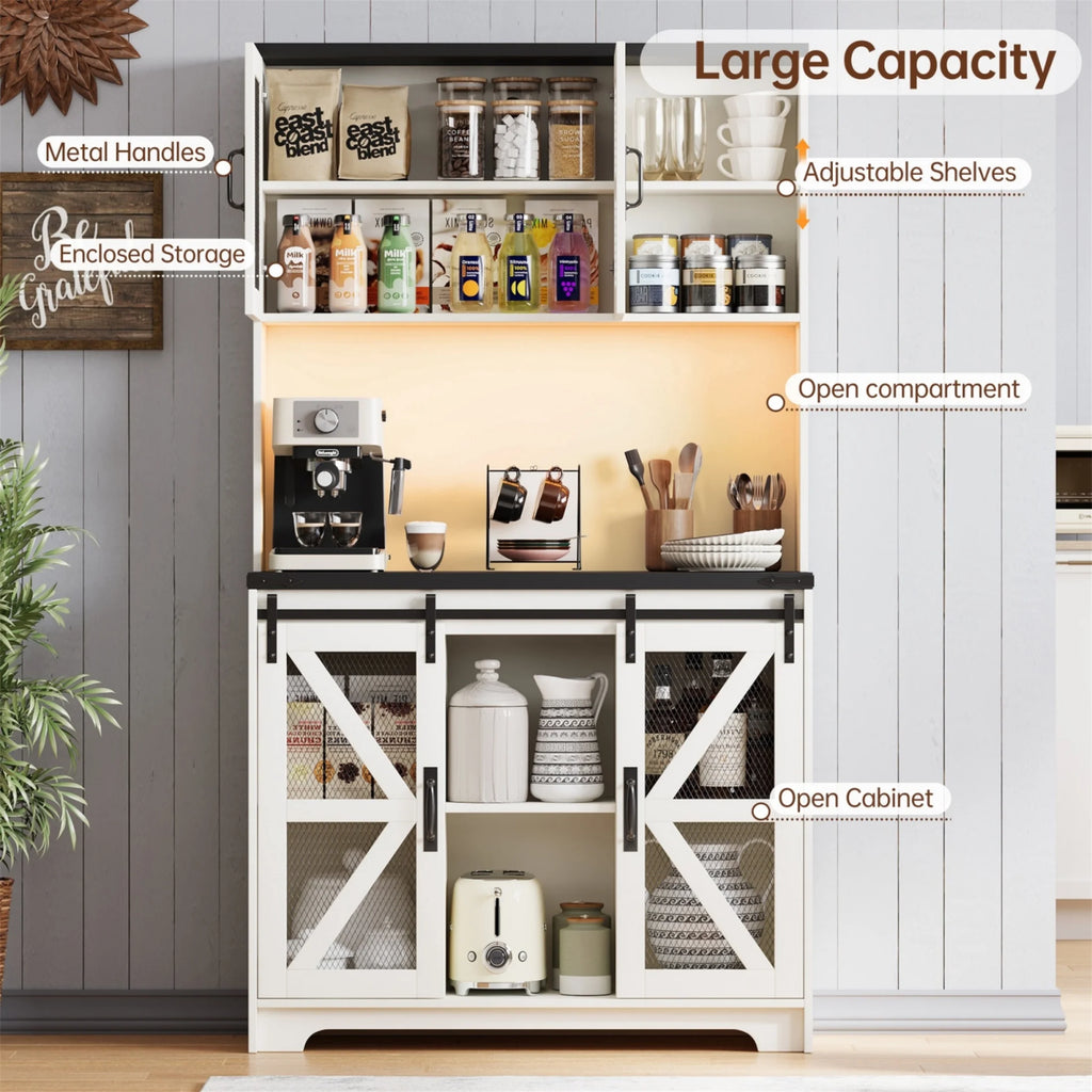 Planntonneo 71'' Tall Kitchen Pantry Storage Hutch Cabinet with Doors and Shelves, Grey Oak