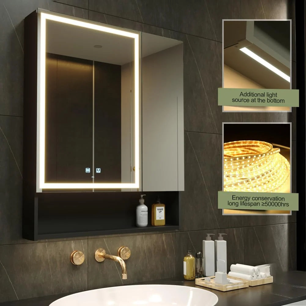 LED Bathroom Mirror Cabinet with Anti-Fog Function and Outlets