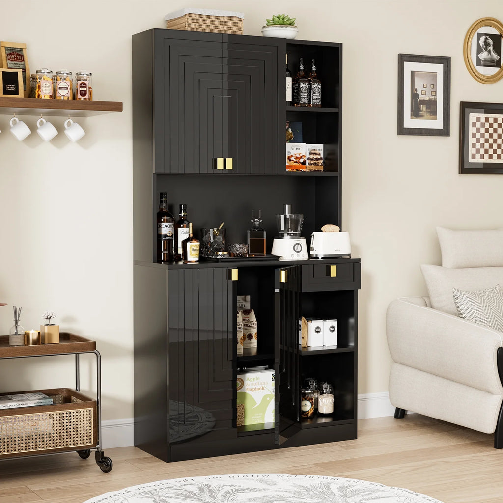 Planntonneo 71'' Tall Kitchen Pantry Storage Hutch Cabinet with Doors and Shelves, Grey Oak
