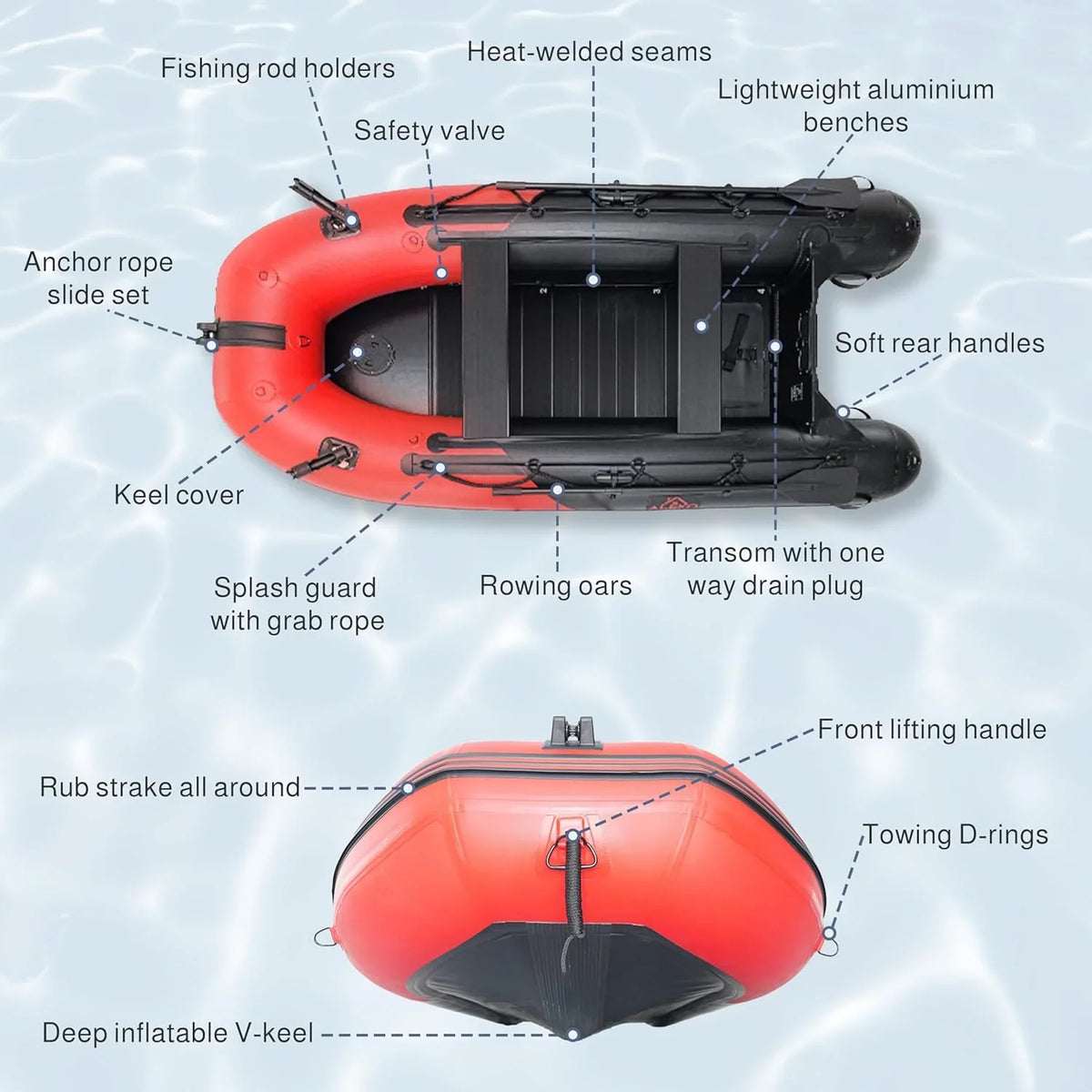 Inflatable Boat | Yacht Dinghy Tender Raft | Multi Person Fishing Boat | Aluminum Floor Oars | Fishing Rod Holders | Heavy-duty Pvc | 2024…
