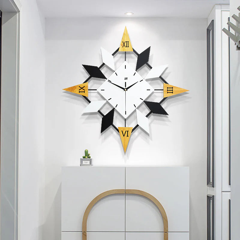 Modern Diamond Style Wall Clock – Solid Wood Decorative Living Room Clock (60x60cm)