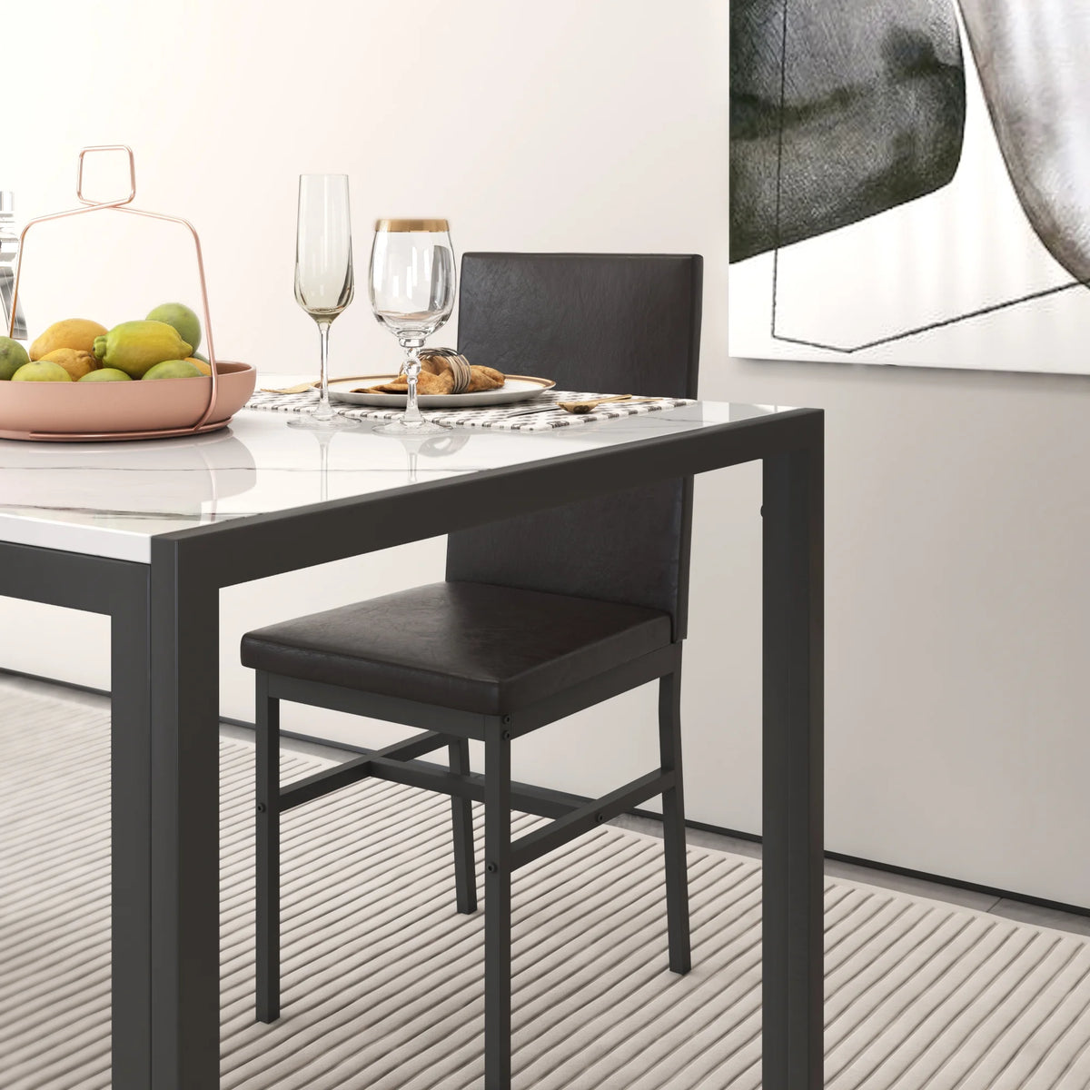 Seizeen Solid Wood Kitchen Table and Chairs, Dining Room Table Set for 4 with Gray Upholstered Chairs, Wood Grain Table Heavy - Duty Frame, Rustic Minimalist Style Breakfast Nook Set