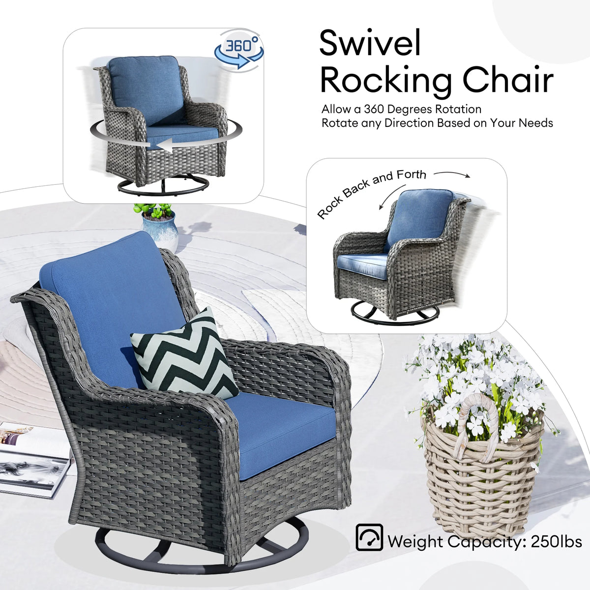 Ovios 8 - Piece Wicker Outdoor Sectional Patio Set with Swivel Chairs and Loveseat, Gray