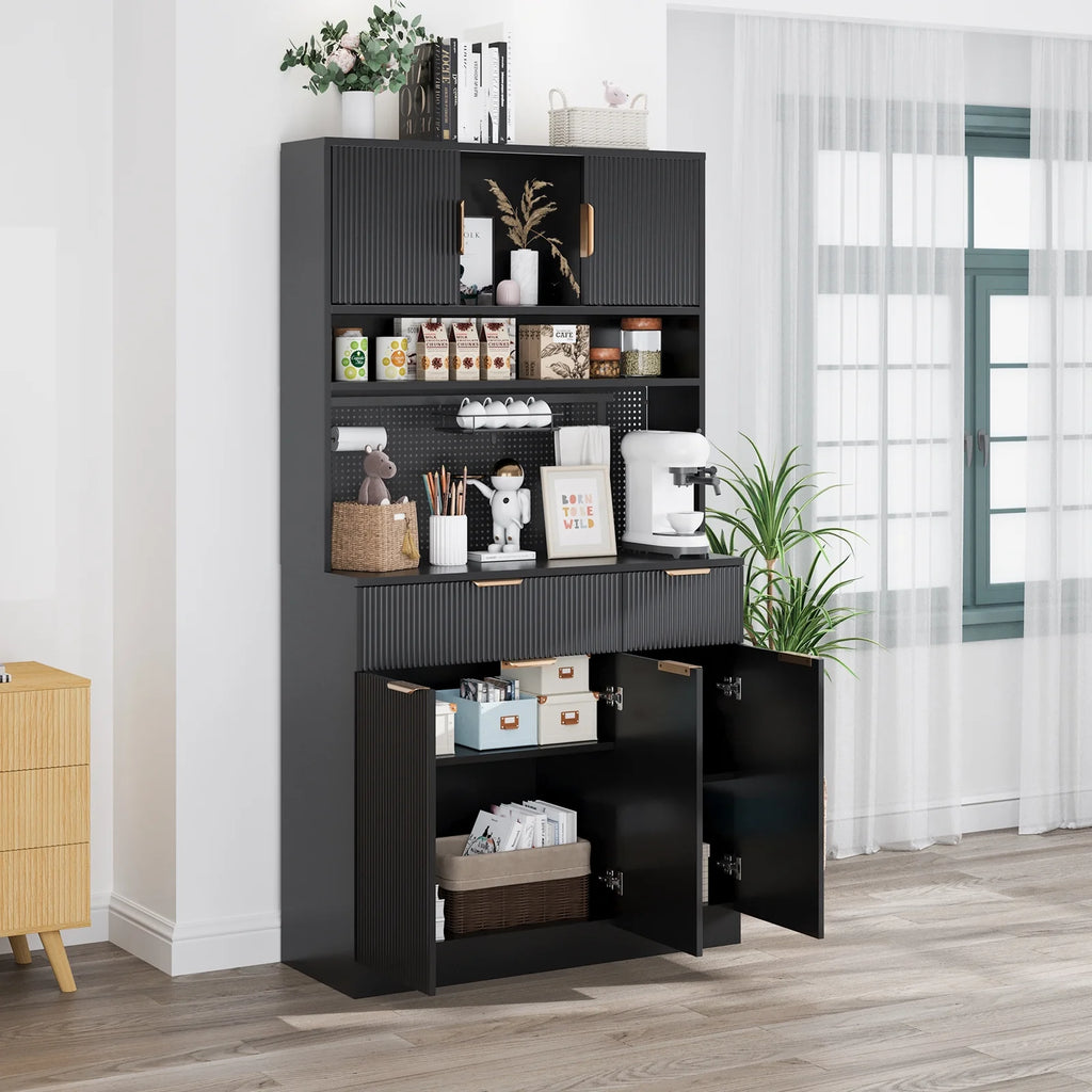 Planntonneo 71'' Tall Kitchen Pantry Storage Hutch Cabinet with Doors and Shelves, Grey Oak
