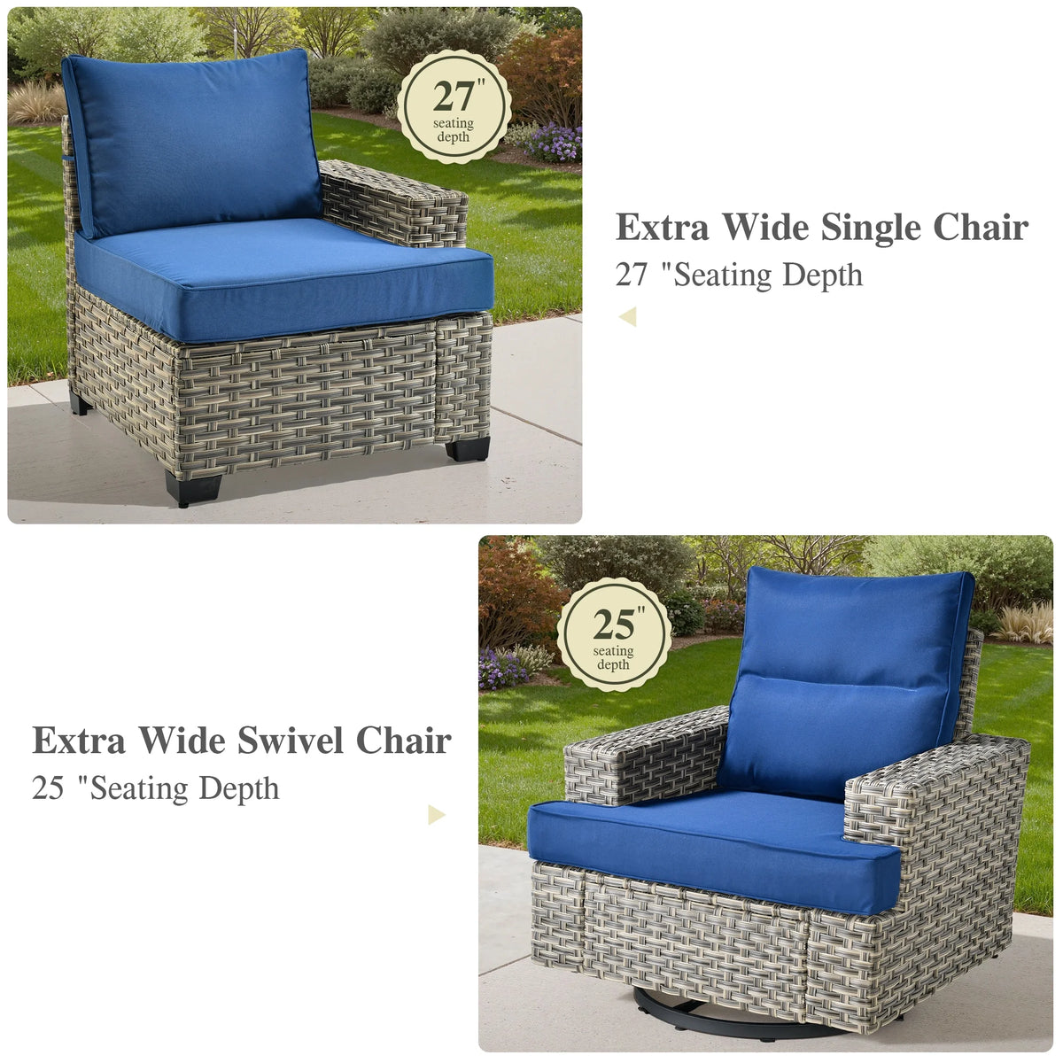 Ovios 10 Pieces Outdoor Patio Furniture Modern High - Back All - Weather Wicker Sectional Conversation Set with Propane Fire Pit Table & Swivel Chair, Dark Gray