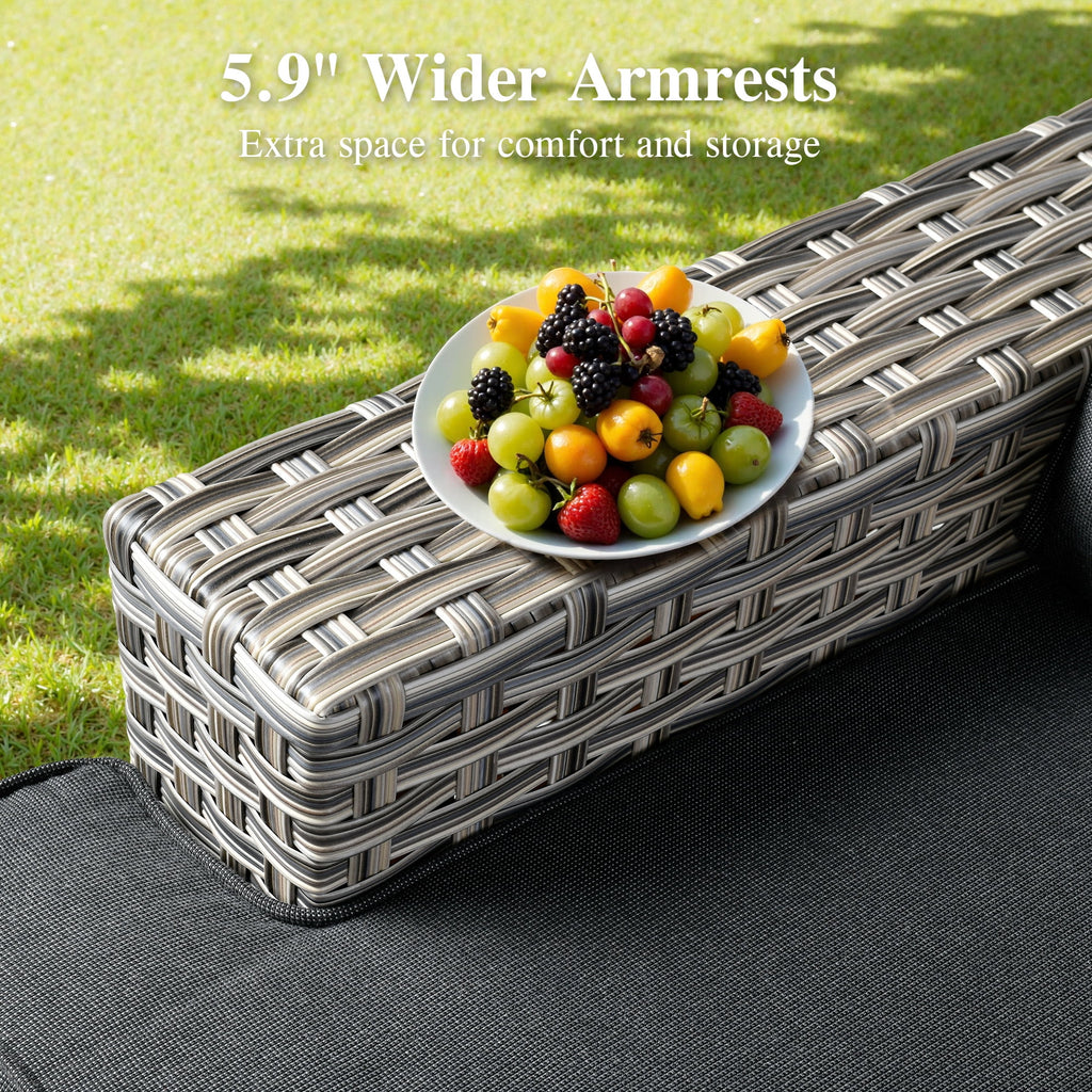 Ovios 10 Pieces Outdoor Patio Furniture Modern High - Back All - Weather Wicker Sectional Conversation Set with Propane Fire Pit Table & Swivel Chair, Dark Gray