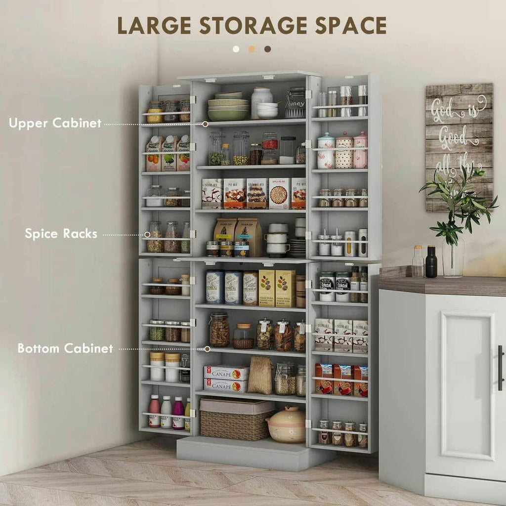 Spaco 17 - Tier Kitchen Small Pantry Cabinet with 2 Doors and 6 Adjustable Shelves, Cabinet Pantry, Freestanding 5 - Tier Shelving Pantries for Kitchen Storage, Gray