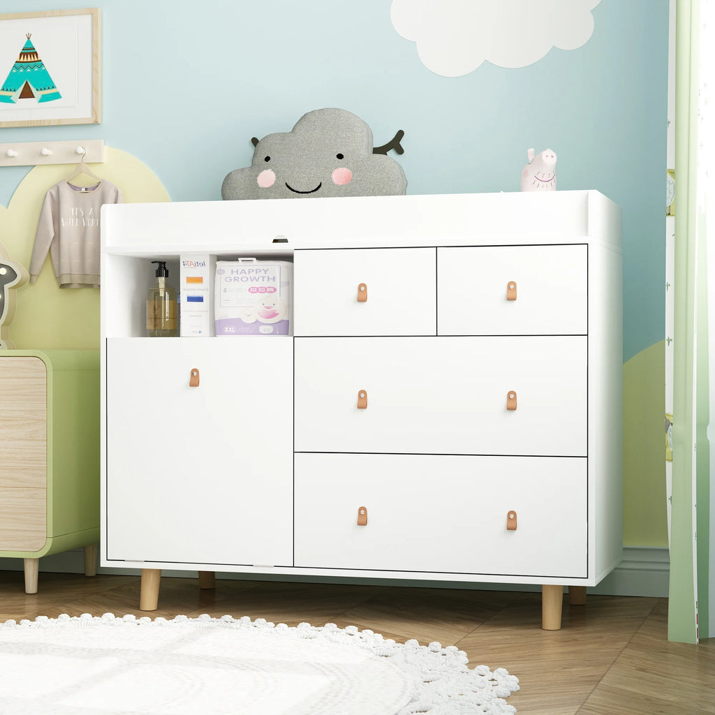 OXYLIFE 45" Baby Nursery Changing Table Dresser with 4 Drawers and Shelf for Nursery Room, White