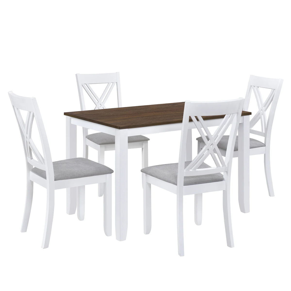 Seizeen Solid Wood Kitchen Table and Chairs, Dining Room Table Set for 4 with Gray Upholstered Chairs, Wood Grain Table Heavy - Duty Frame, Rustic Minimalist Style Breakfast Nook Set