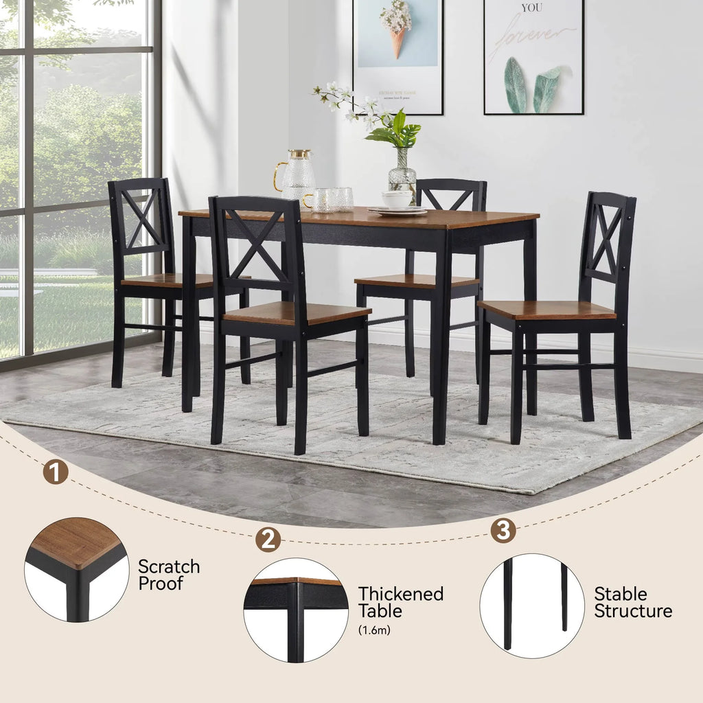 Seizeen Solid Wood Kitchen Table and Chairs, Dining Room Table Set for 4 with Gray Upholstered Chairs, Wood Grain Table Heavy - Duty Frame, Rustic Minimalist Style Breakfast Nook Set