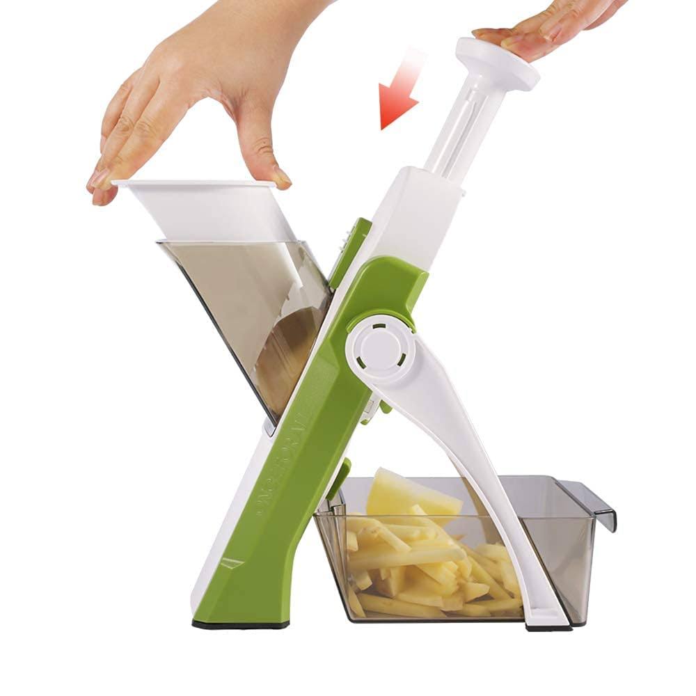 Once for All Safe Mandoline Slicer, Multi Vegetable Chopper, Potato Slicer for Kitchen, 4 Modes 100+ Presets Adjustable Thickness, French Fry Cutter