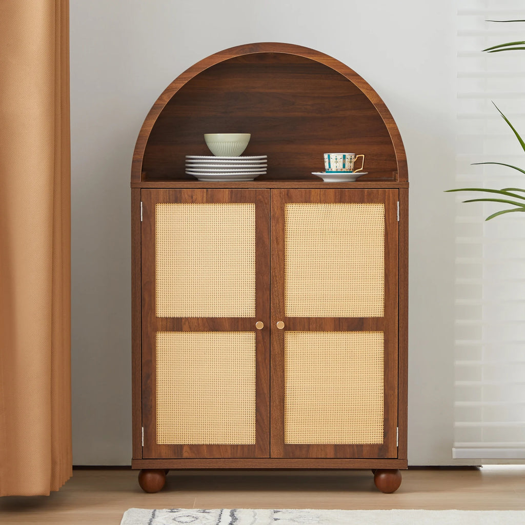 Wirrytor Arched Kitchen Storage Cabinet, Sideboard Buffet Cabinet with 2 - Tier and 2 Doors, Black Sideboard, Kitchen Pantry Cabinet, Wooden Storage Cabinet for Living Room