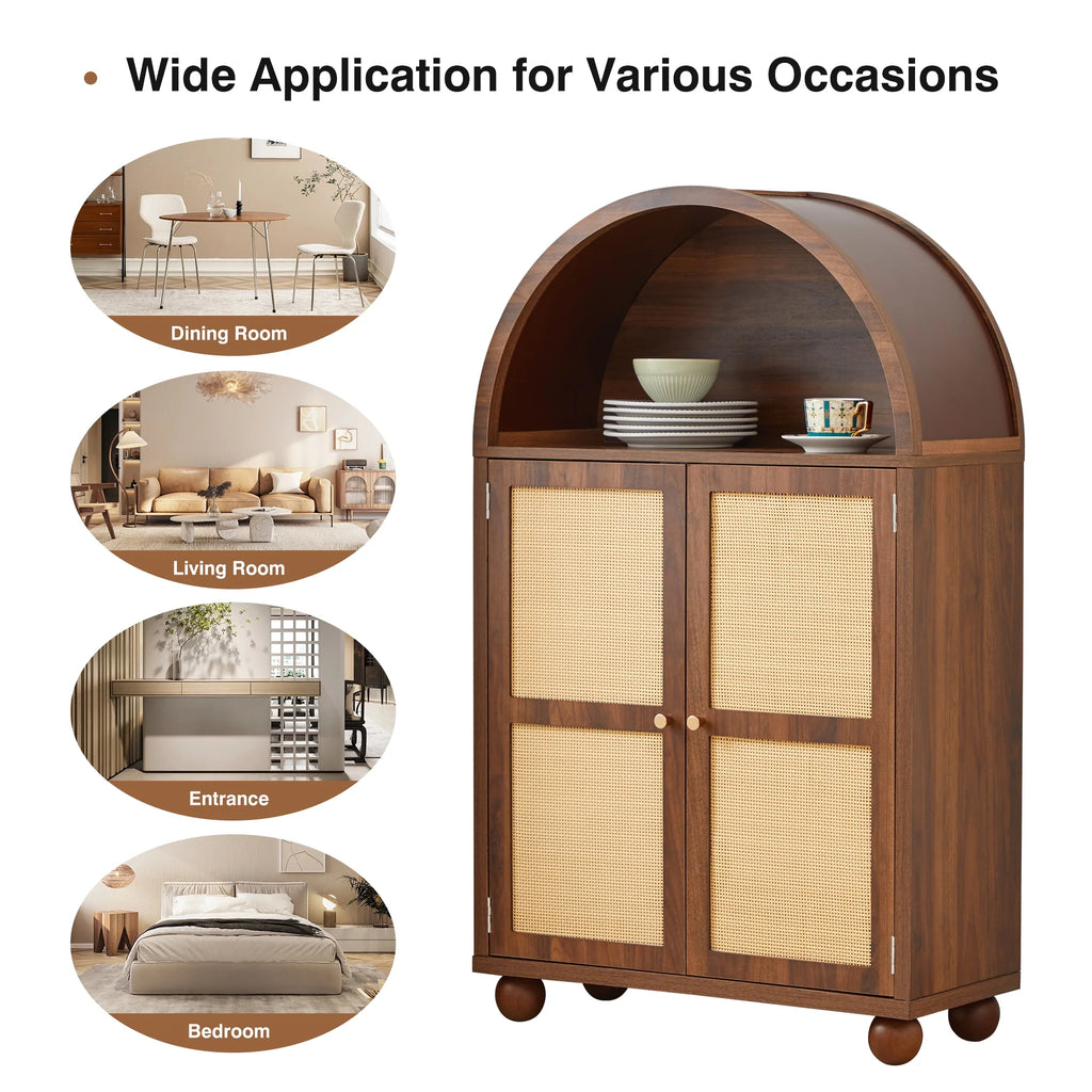 Wirrytor Arched Kitchen Storage Cabinet, Sideboard Buffet Cabinet with 2 - Tier and 2 Doors, Black Sideboard, Kitchen Pantry Cabinet, Wooden Storage Cabinet for Living Room