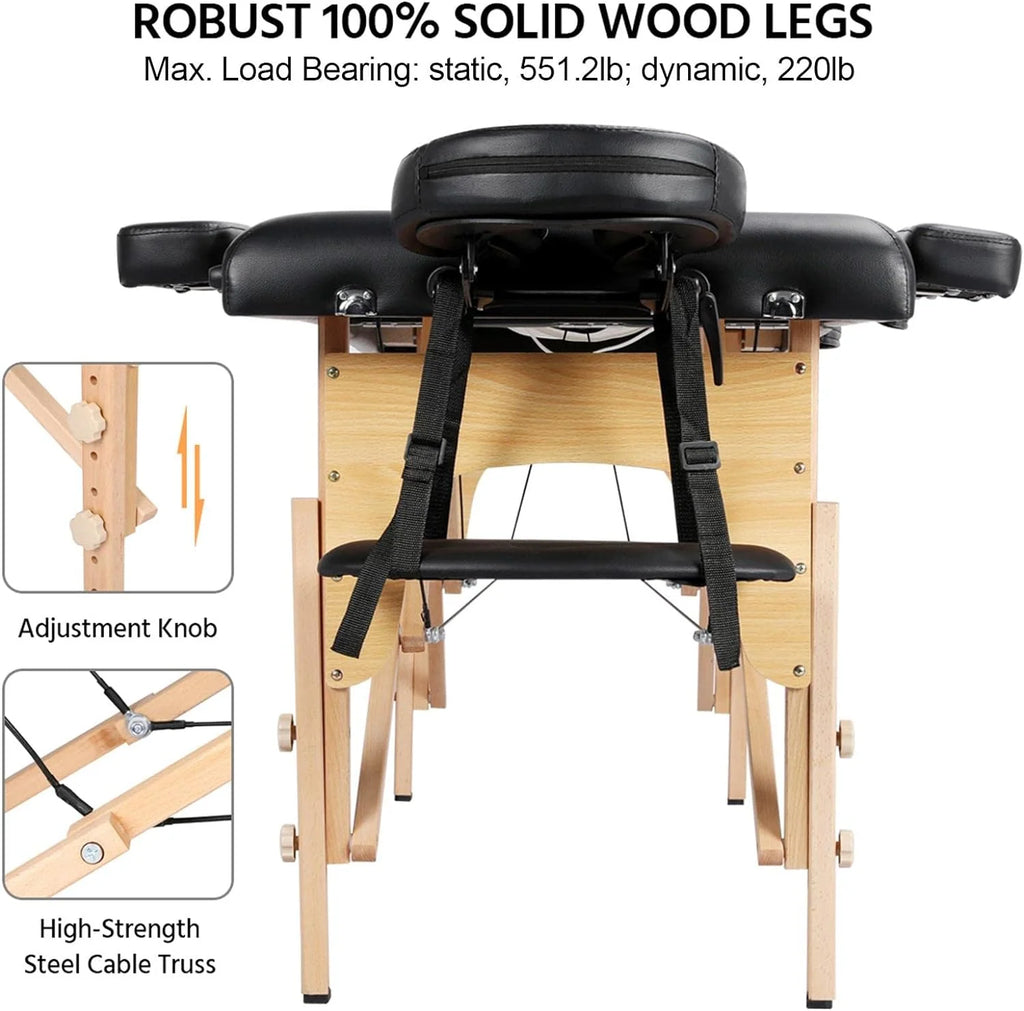 Portable Massage Table with Adjustable Headrest, Black