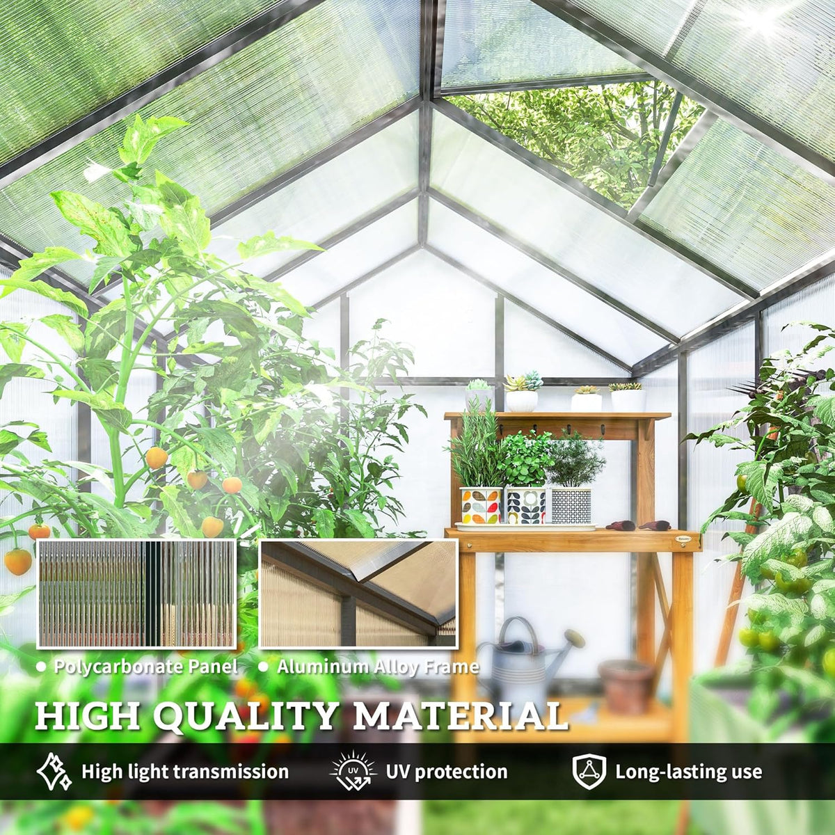 Walk-In Polycarbonate Greenhouse with Aluminum Frame and Roof Vent