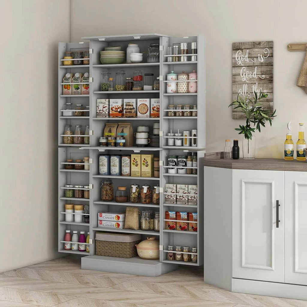 Spaco 17 - Tier Kitchen Small Pantry Cabinet with 2 Doors and 6 Adjustable Shelves, Cabinet Pantry, Freestanding 5 - Tier Shelving Pantries for Kitchen Storage, Gray