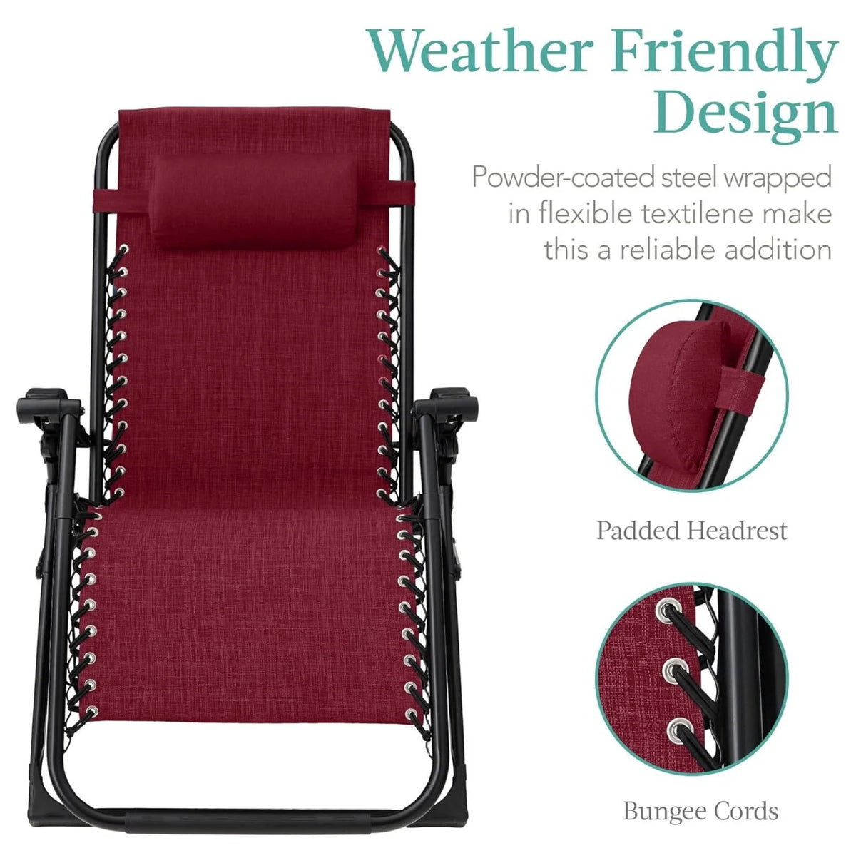 Oversized Chair, Folding Outdoor Patio Recliner, XL Anti Gravity Lounger W/Removable Cushion, Cup Holder, Side Tray, 350 lb Capacity - Taupe