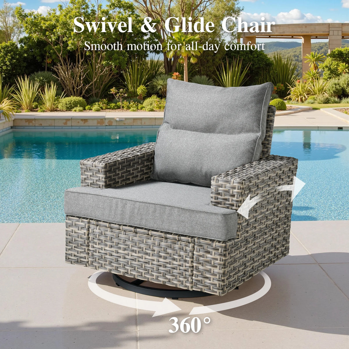 Ovios 10 Pieces Outdoor Patio Furniture Modern High - Back All - Weather Wicker Sectional Conversation Set with Propane Fire Pit Table & Swivel Chair, Dark Gray