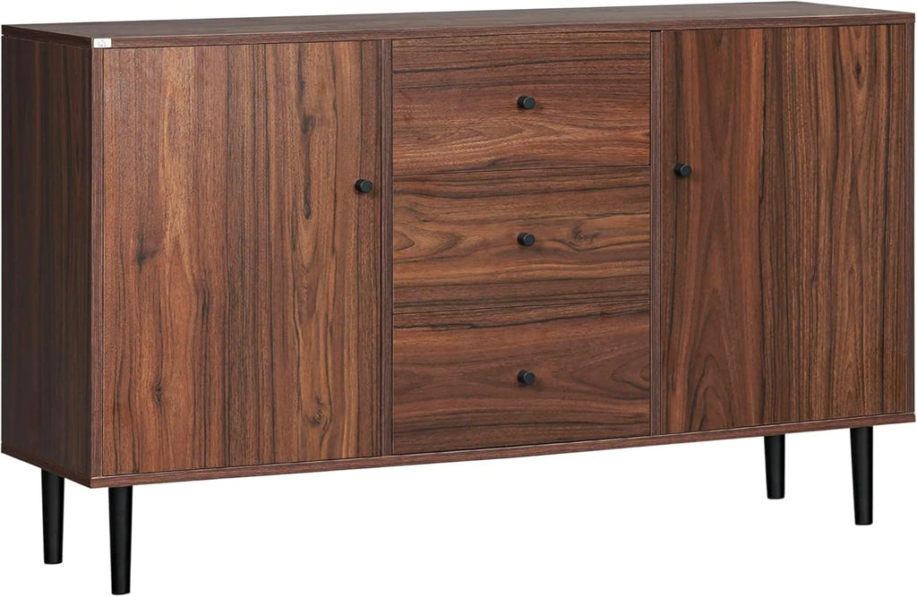 Kitchen Sideboard with Two Cabinets and Three Drawers, Rustic Brown
