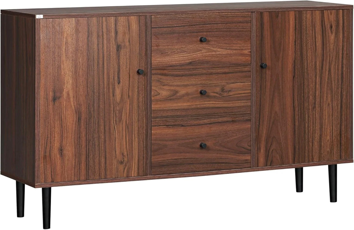 Kitchen Sideboard with Two Cabinets and Three Drawers, Rustic Brown
