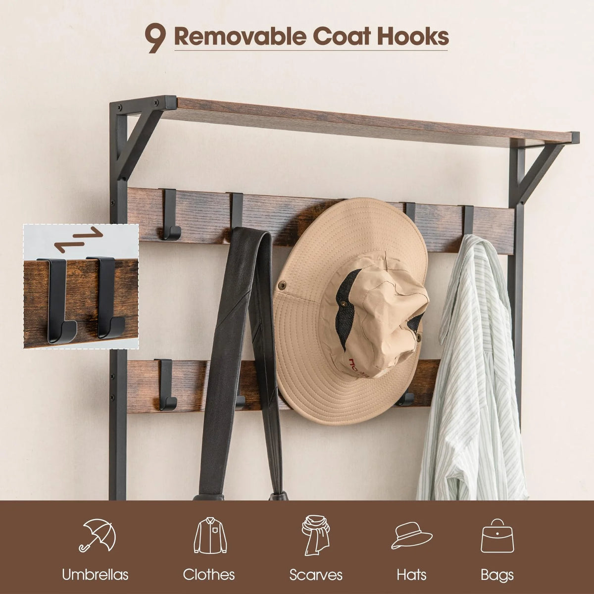 Tangkula Hall Tree with Bench and Shoe Storage, 3-in-1 Industrial Entryway Bench with Coat Rack