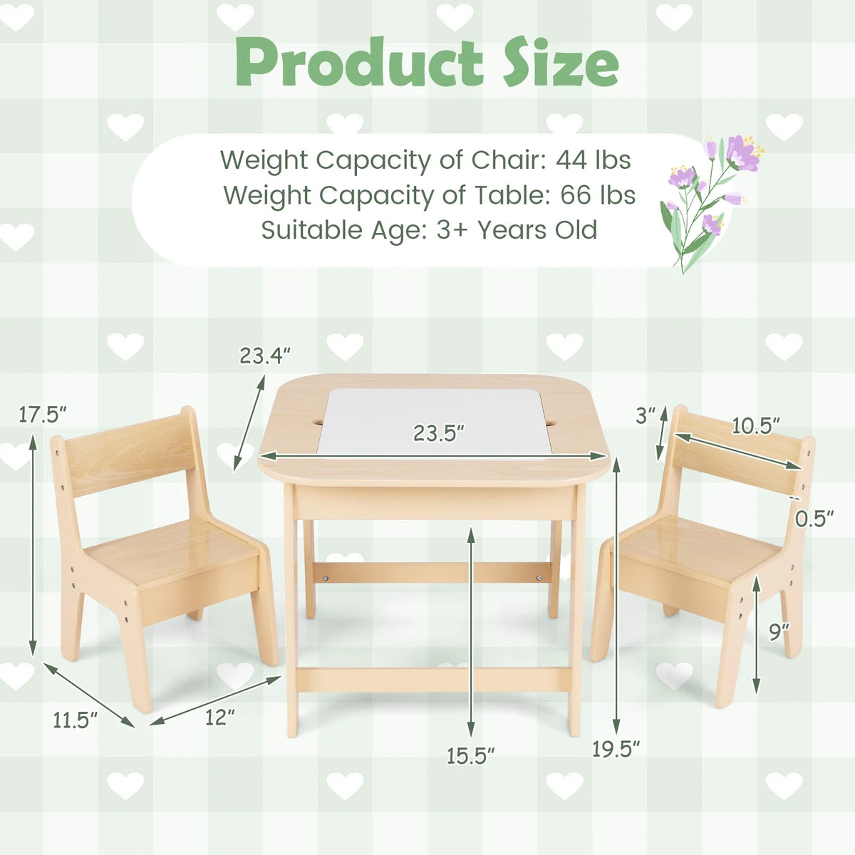 OLAKIDS Kids Table and Chair Set, 3 in 1 Wooden Activity Table with Removable Tabletop, Blackboard and Whiteboard for Toddlers Arts Crafts Drawing Reading Playing, Playroom Nursery (Natural)