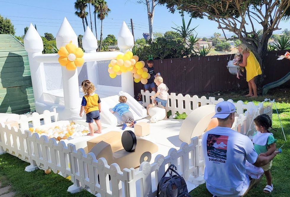 White Inflatable Bounce House with Slide and Blower