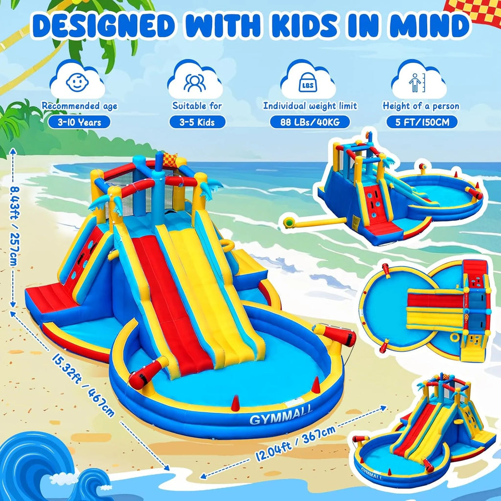 Inflatable Water Slide and Bounce House with 550W Blower