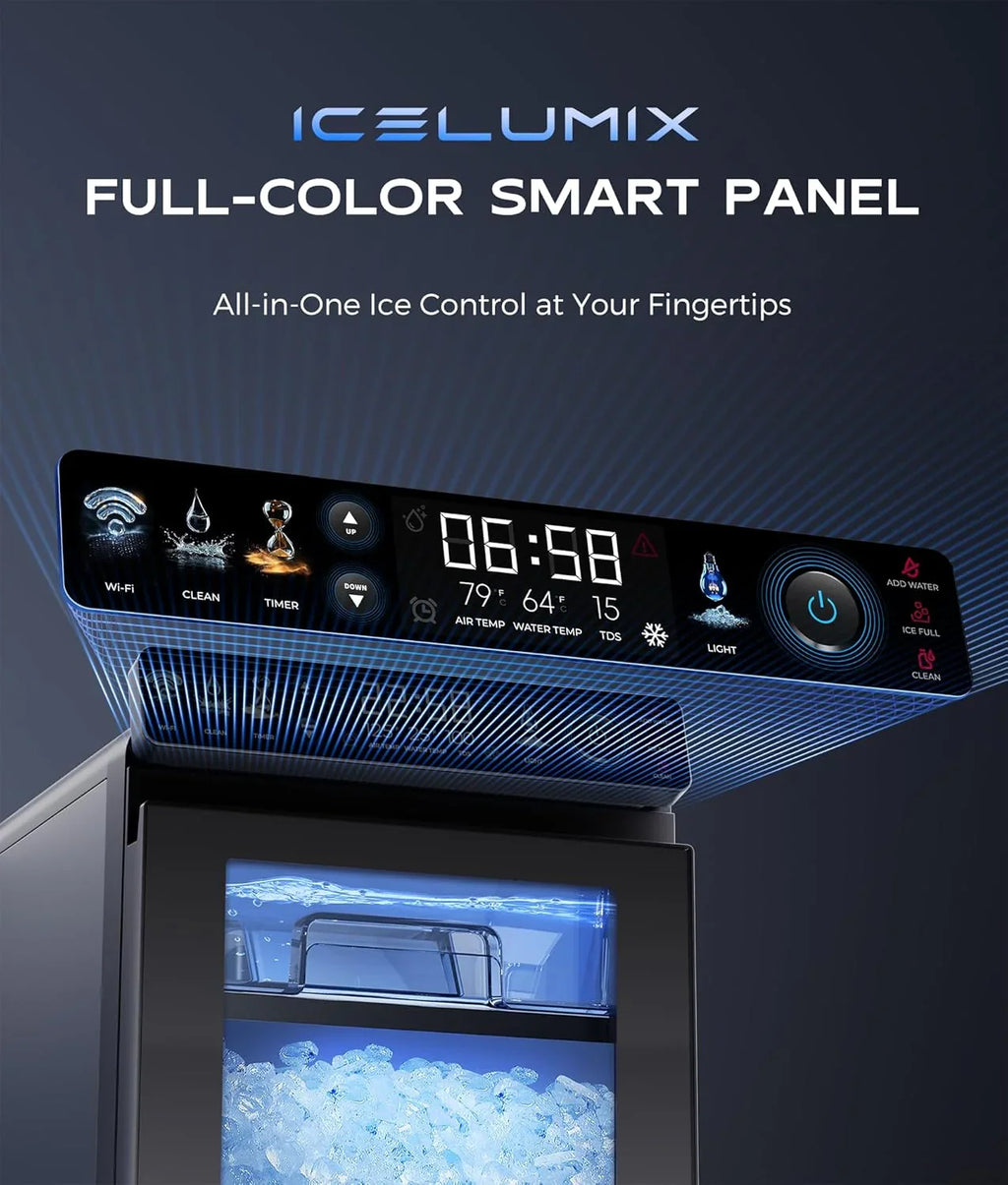 Nugget Ice Maker Countertop, Smart Pebble Ice Machine with App Control, 44 LBS/24H Soft Pellet Chewable Ice with Self-cleaning, Stainless…