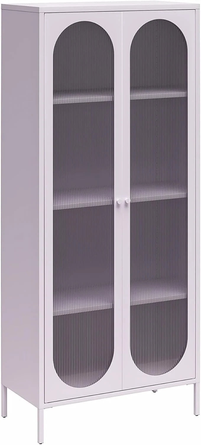 Luna Tall Two-Door Metal Accent Cabinet with Fluted Glass, Parchment