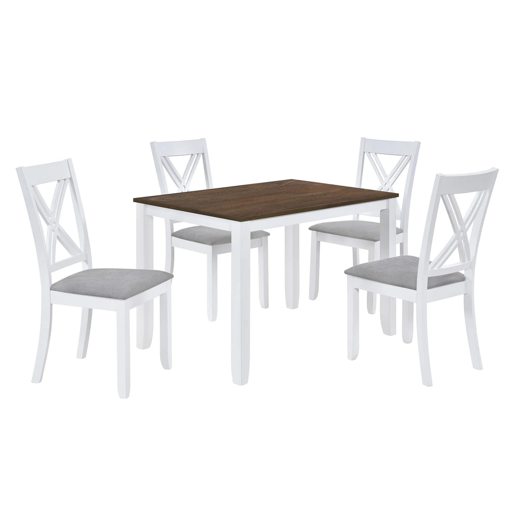 Seizeen Solid Wood Kitchen Table and Chairs, Dining Room Table Set for 4 with Gray Upholstered Chairs, Wood Grain Table Heavy - Duty Frame, Rustic Minimalist Style Breakfast Nook Set