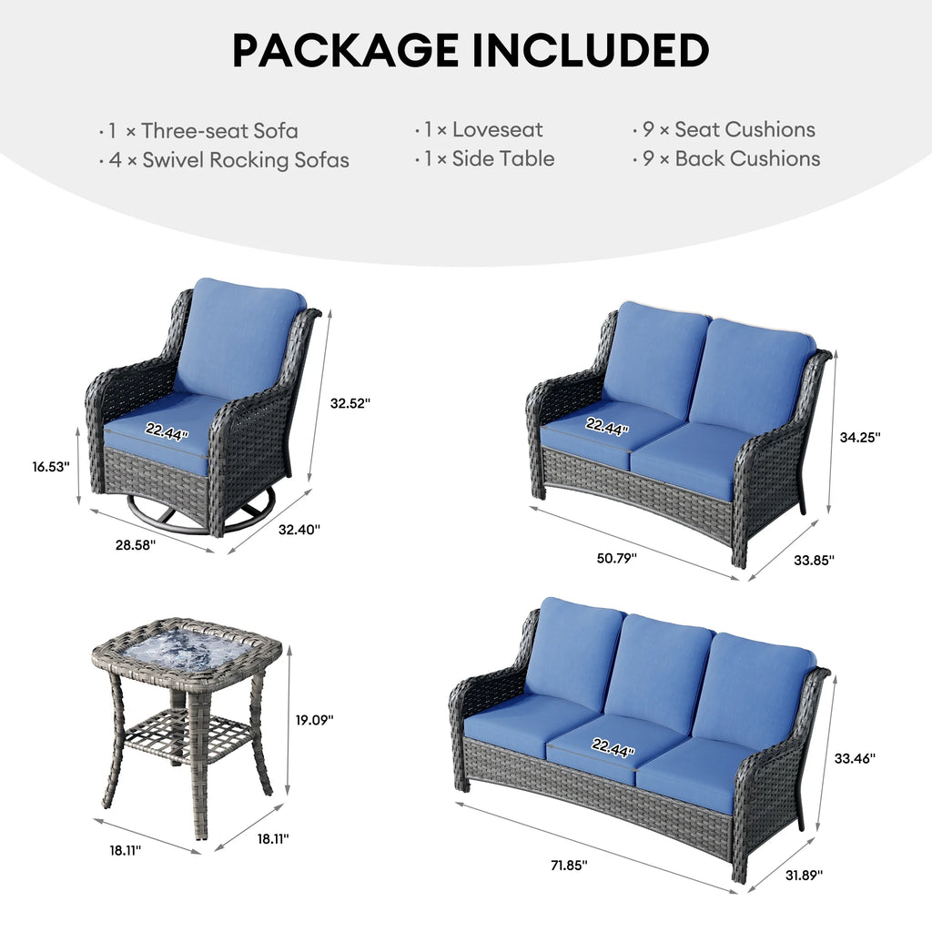 Ovios 8 - Piece Wicker Outdoor Sectional Patio Set with Swivel Chairs and Loveseat, Gray