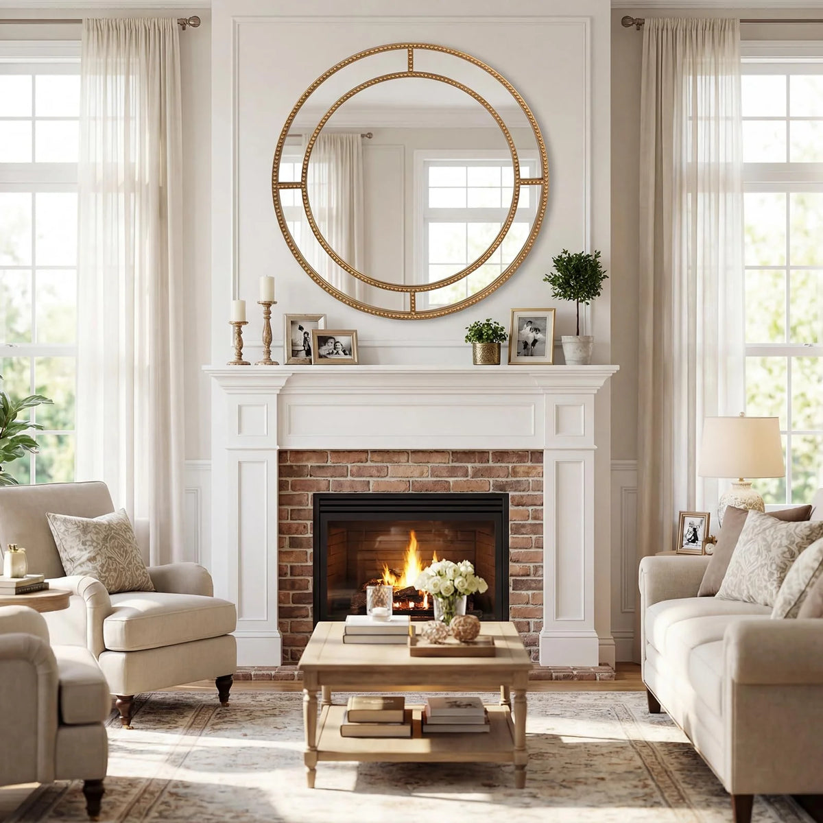 Tangkula 28" Gold Round Wall Mirror | Circle Decorative Modern with Beaded Frame for Living Room