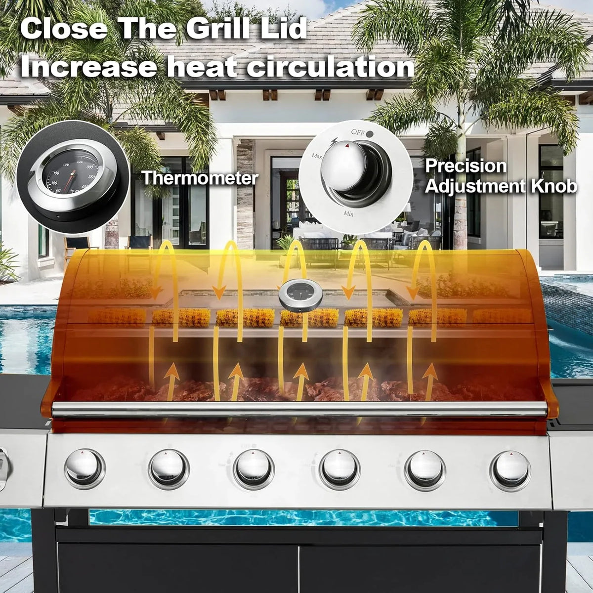 Upgraded 4 Burner Bbq Propane Gas Grill with Cast Iron Grates & Side Stove, 44,000 btu Stainless Steel Burner Barbecue Grill for Patio,…