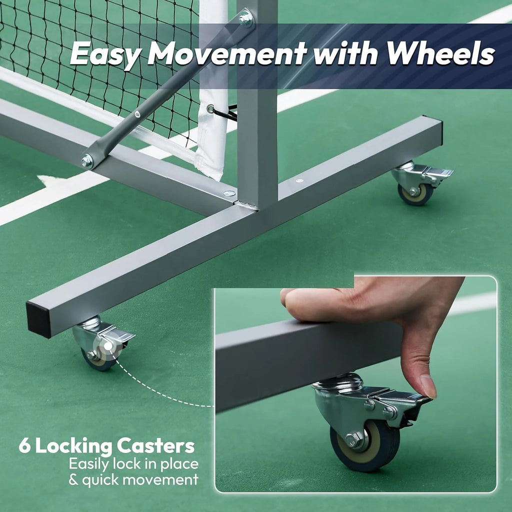 Portable Pickleball Net with Wheels and Winch System