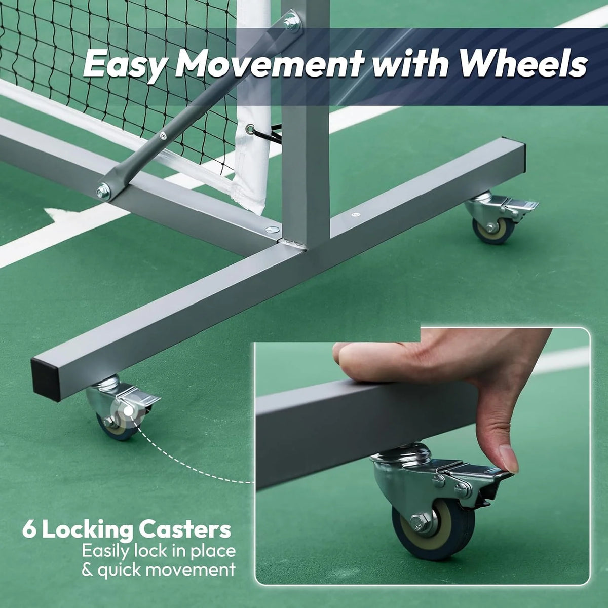 Portable Pickleball Net with Wheels and Winch System