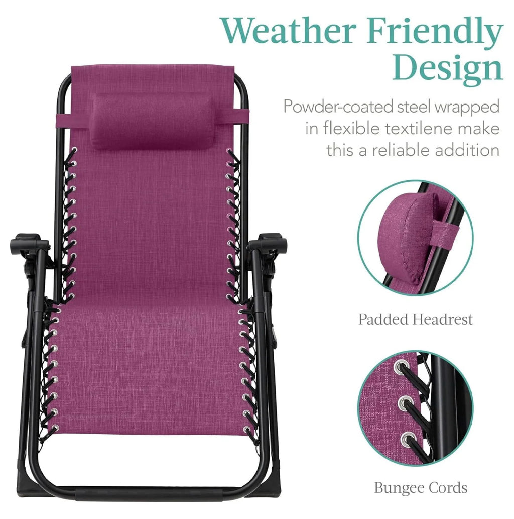 Oversized Chair, Folding Outdoor Patio Recliner, XL Anti Gravity Lounger W/Removable Cushion, Cup Holder, Side Tray, 350 lb Capacity - Taupe