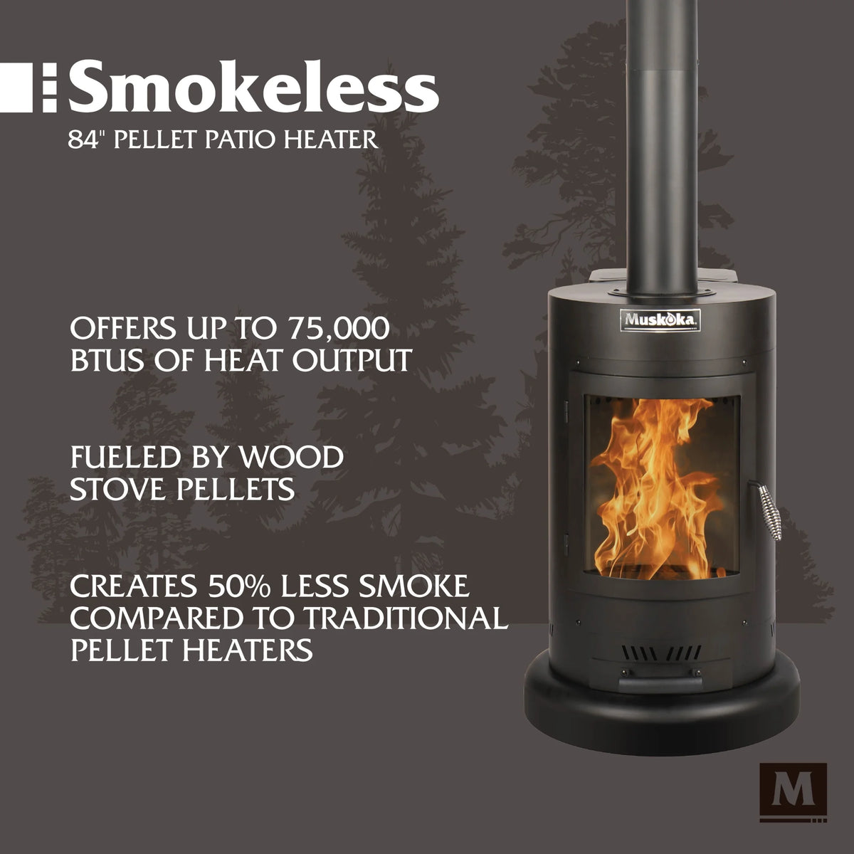 Muskoka 84" High 75, 000 BTU Black Steel Wood Pellet Patio Heater