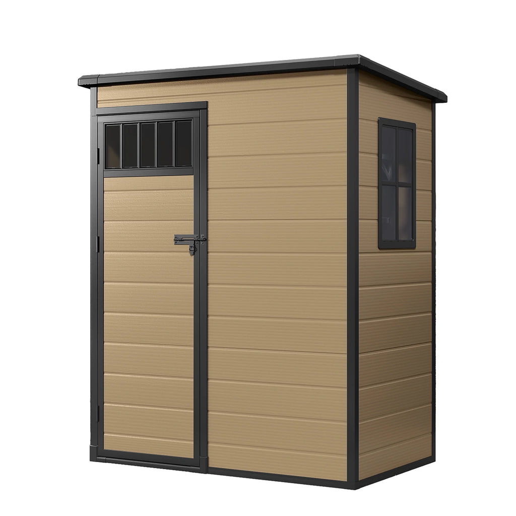 Modfusion 4.62.66.3 Ft Resin Storage Shed with Window, Floor, Plastic Roof, Storage Cabinets for Brooms Vacuum Cleaners Fits 65 to 68 in, Winter Gear Box, Black
