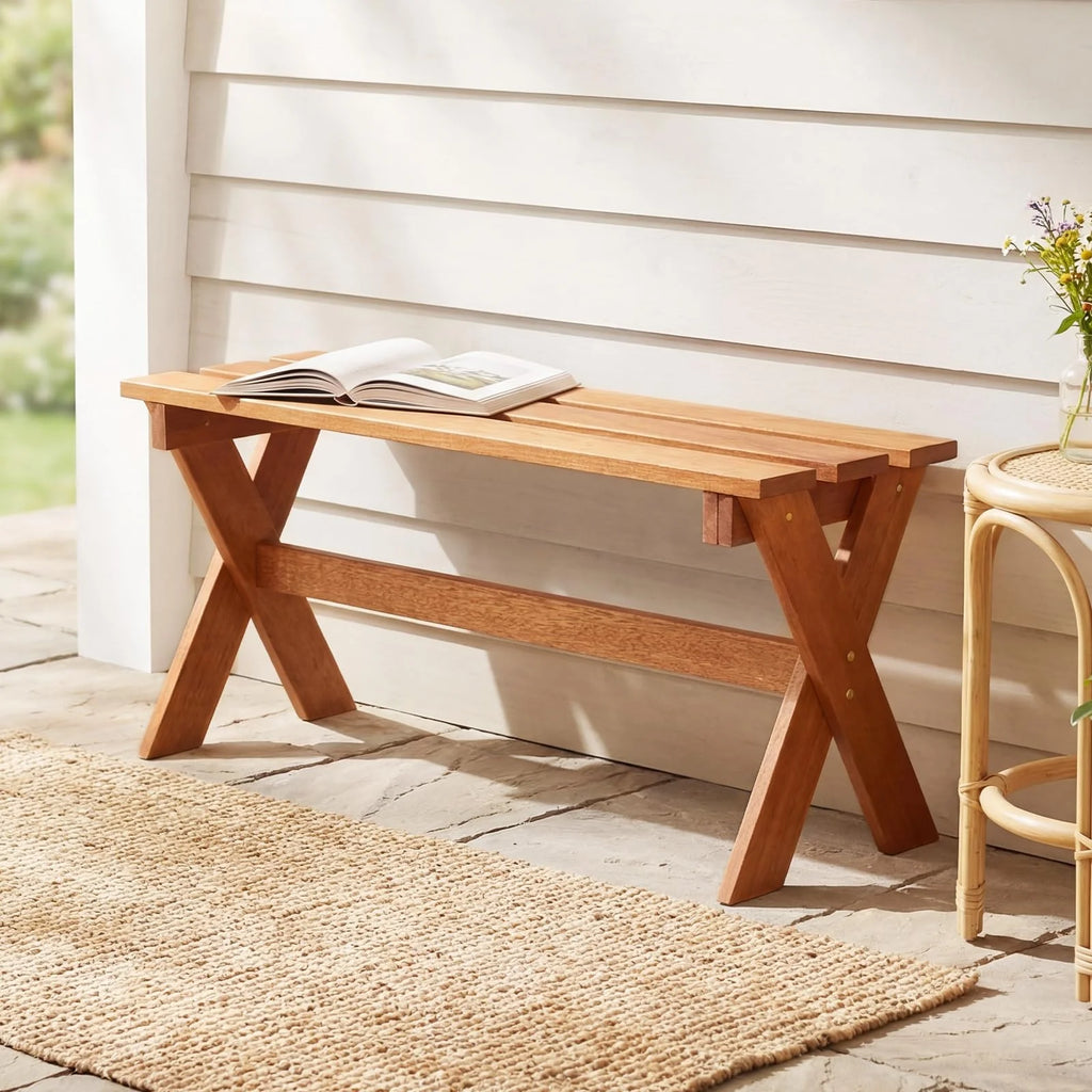 Tangkula Outdoor Wood Bench Backless Patio Dining Bench(1/2)