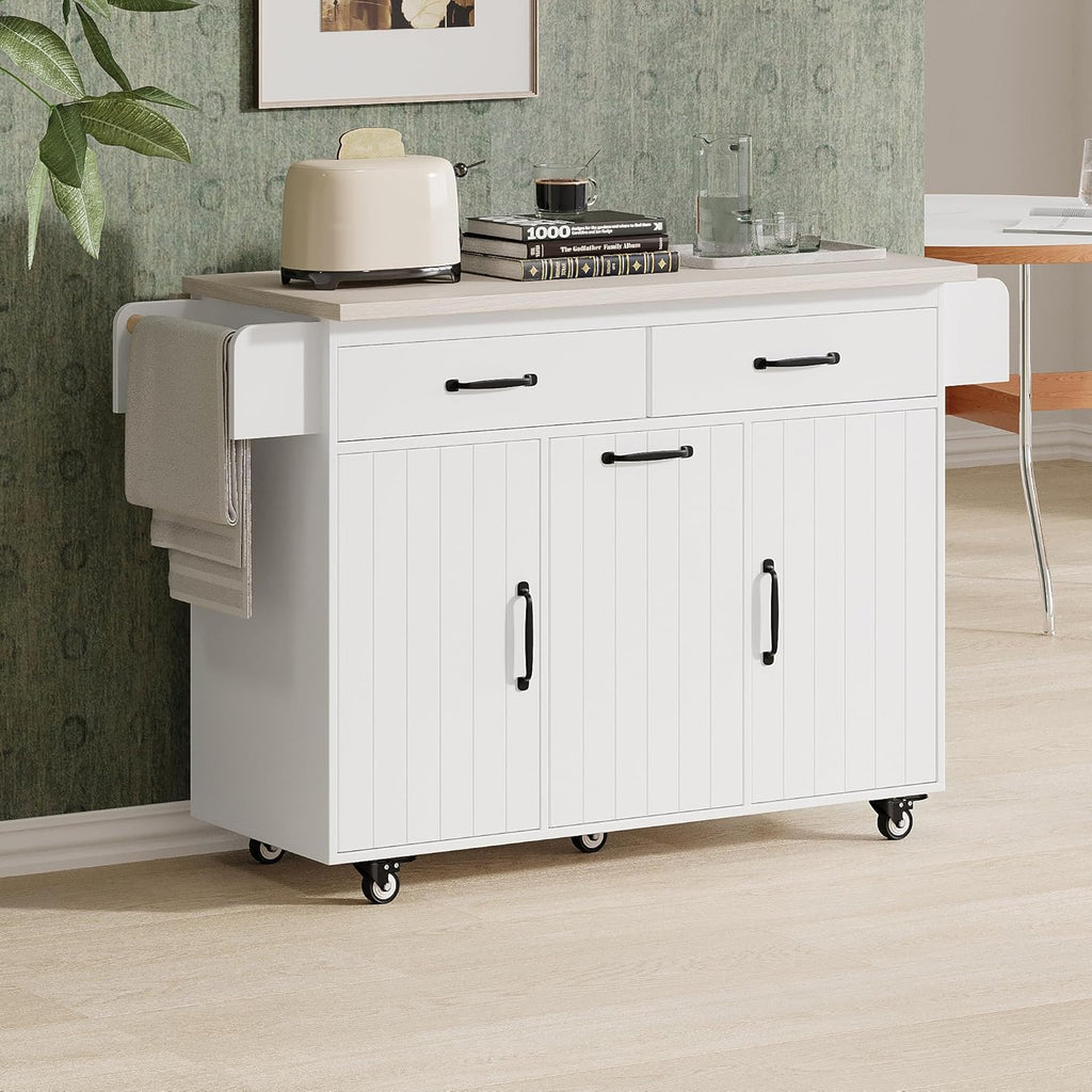 Rolling Kitchen Island Cart with Drop Leaf and Storage