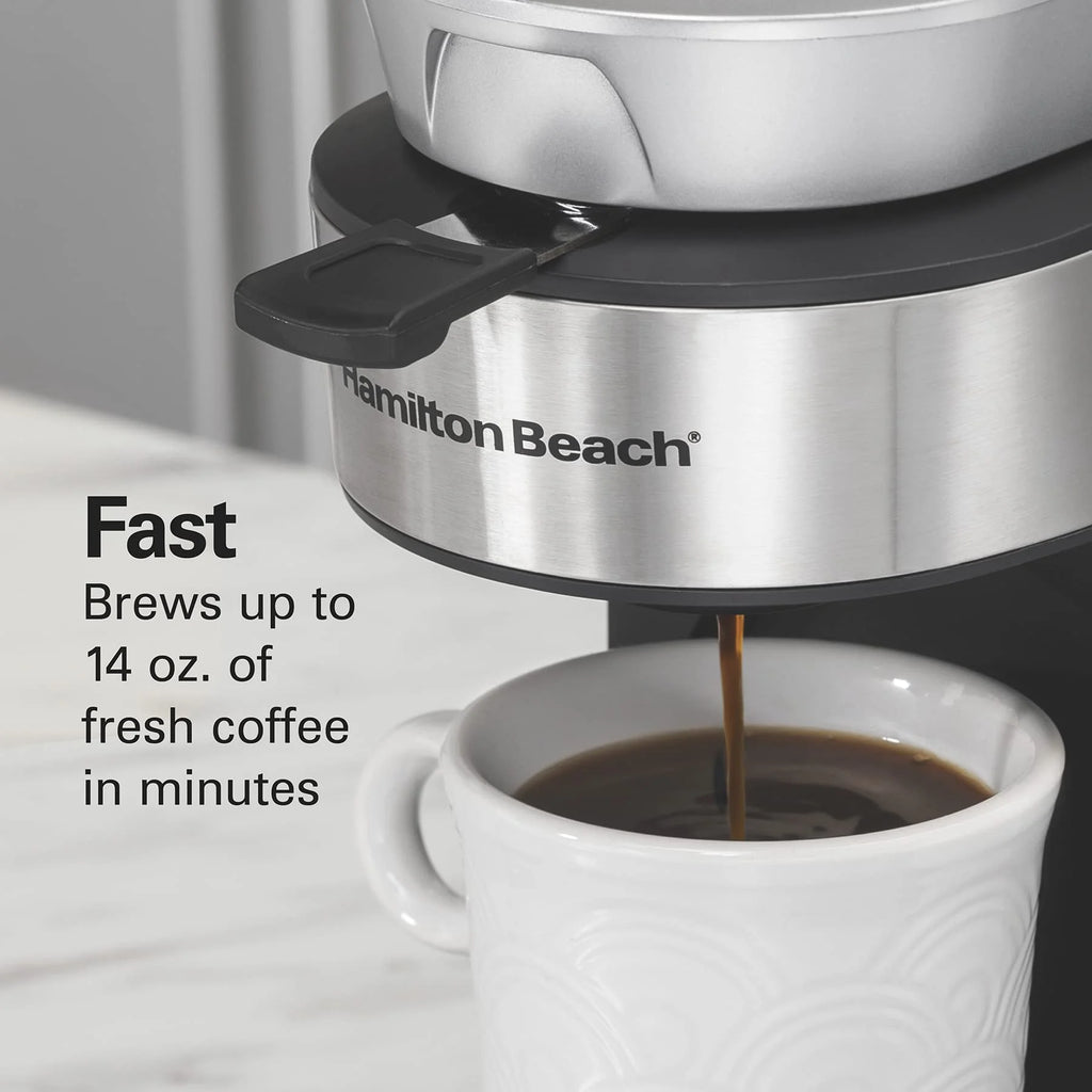 The Scoop Single Serve Coffee Maker & Fast Grounds Brewer for 8 - 14 oz. Cups, Brews in Minutes, 40 oz. Removable Reservoir, Stainless Steel (49987), Silver