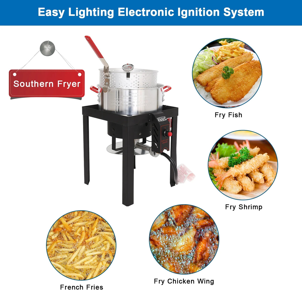 NUUK 30QT Turkey Fryer & 10QT Fish Fryers Outdoor Cooking Kit, 50, 000 BTU Propane Burnerseafood Boil Pot, Cover & Skimmer Included, Aluminum Deep Fryer Pot with Basket Crab, Gifts for Thanksgiving Day