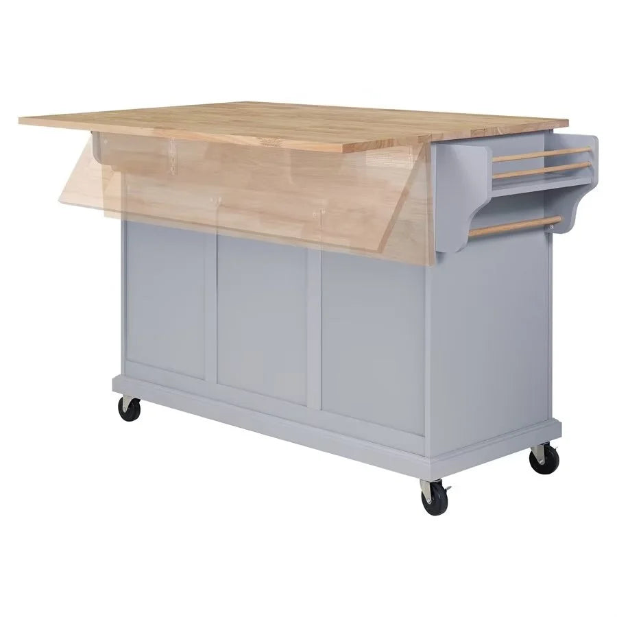 Rolling Kitchen Island with Storage, Utility Kitchen Trolley with Drop - Leaf Countertop, Mobile Kitchen Cart with 2 Drawers, 2 Cabinets and Adjustable Shelves for Dining Room, Kitchen
