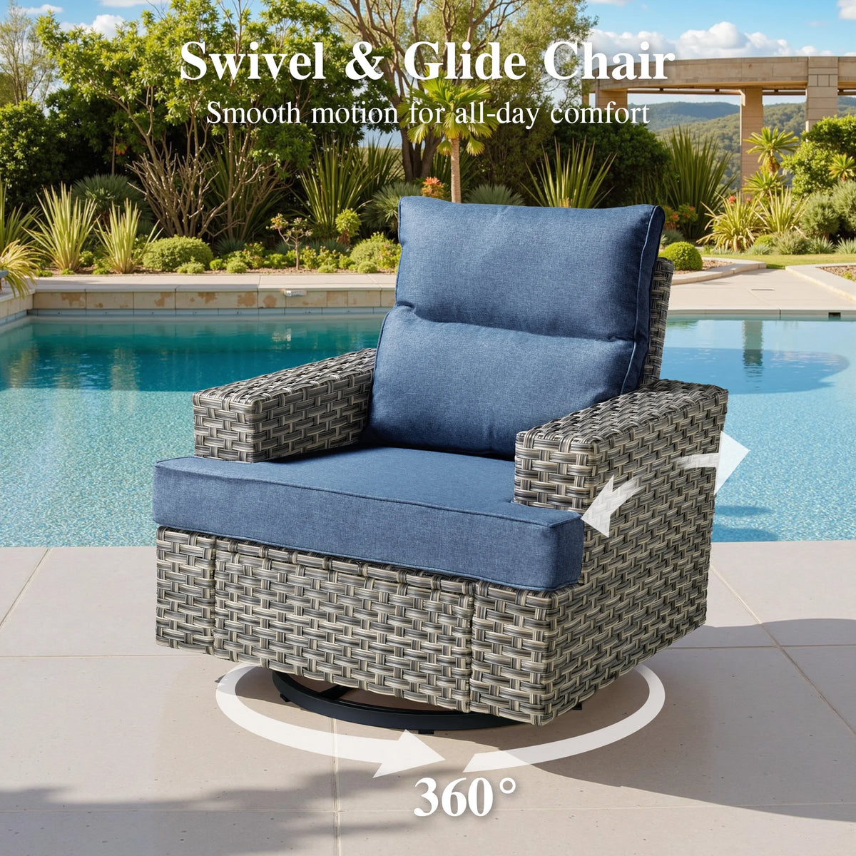Ovios 10 Pieces Outdoor Patio Furniture Modern High - Back All - Weather Wicker Sectional Conversation Set with Propane Fire Pit Table & Swivel Chair, Dark Gray