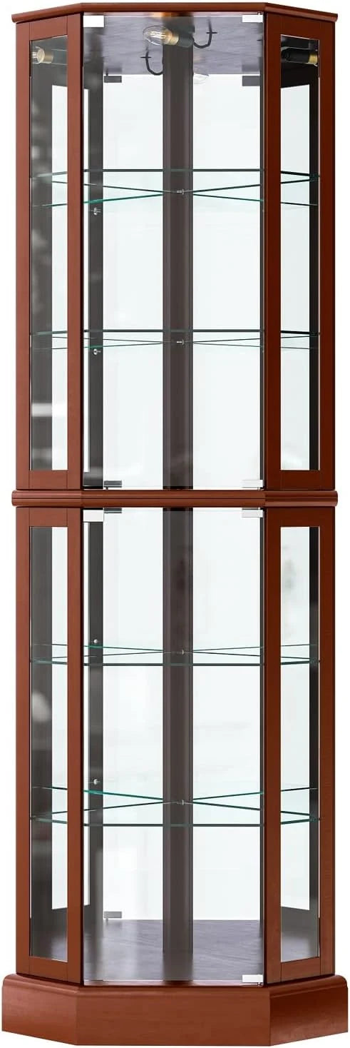 Lighted Corner Curio Cabinet with Glass Door and Shelves