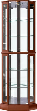 Lighted Corner Curio Cabinet with Glass Door and Shelves