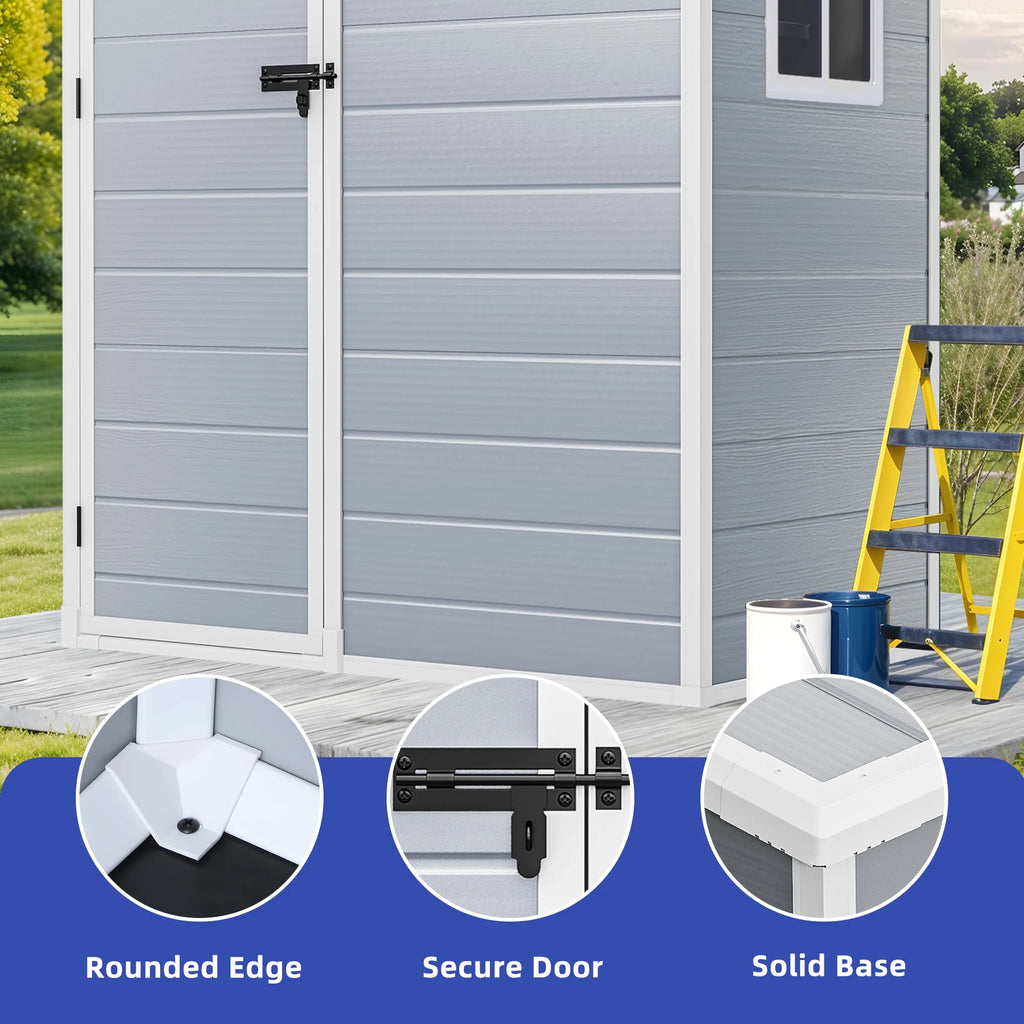 Modfusion 4.62.66.3 Ft Resin Storage Shed with Window, Floor, Plastic Roof, Storage Cabinets for Brooms Vacuum Cleaners Fits 65 to 68 in, Winter Gear Box, Black