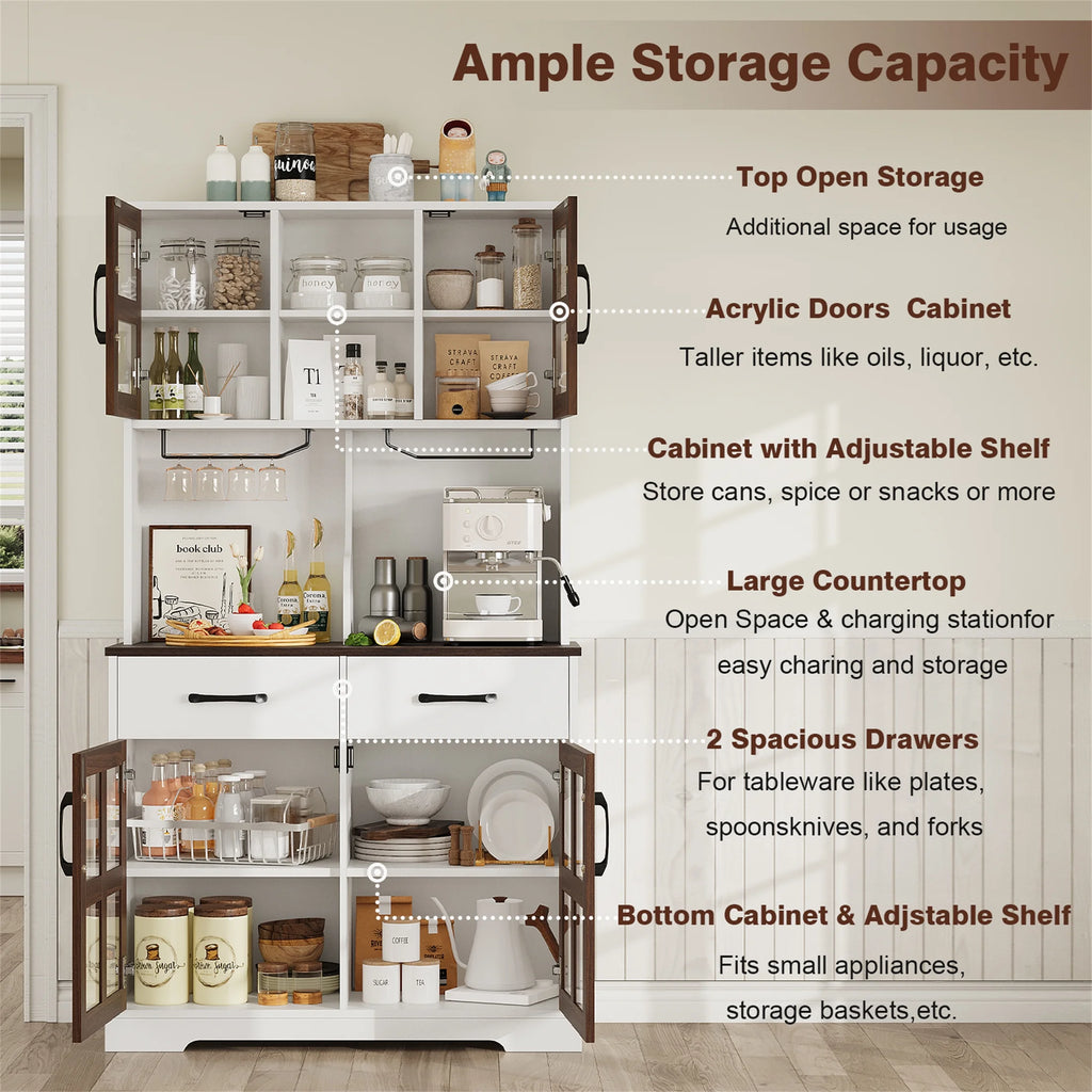 Planntonneo 71'' Tall Kitchen Pantry Storage Hutch Cabinet with Doors and Shelves, Grey Oak